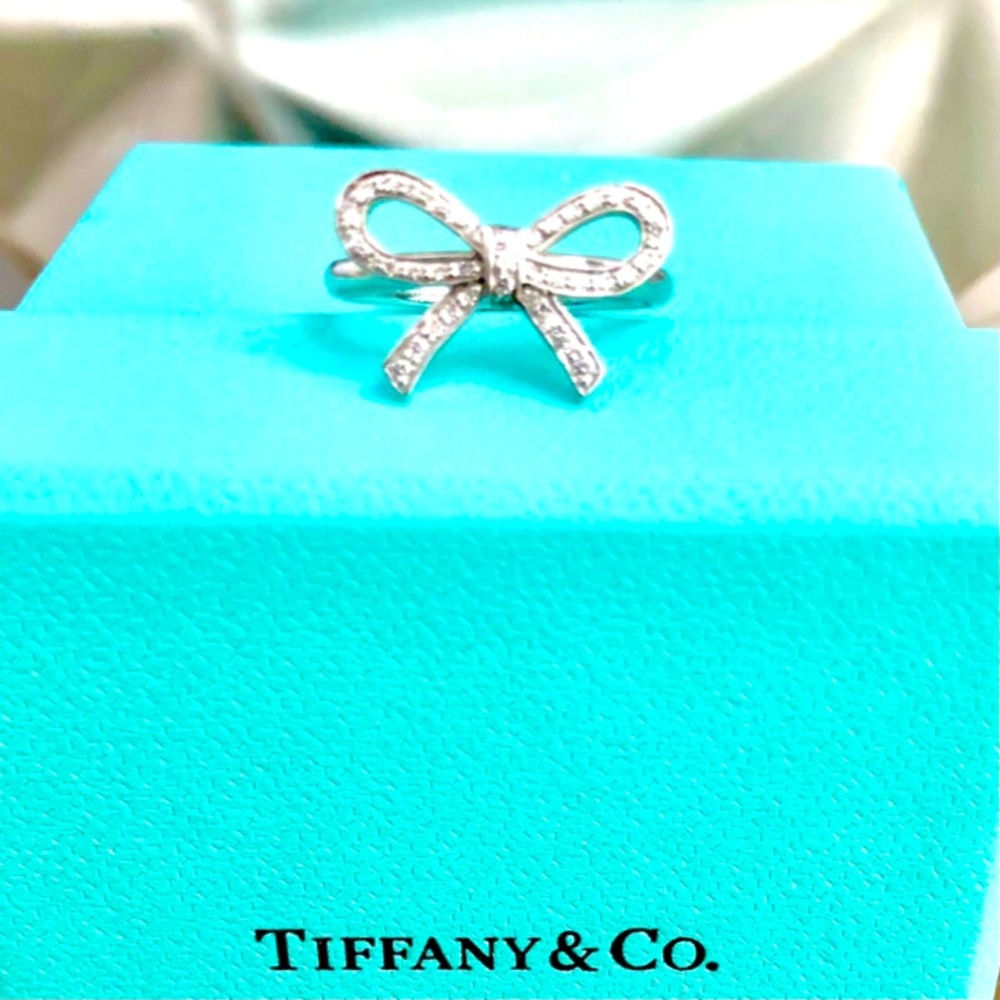 Tiffany & Co. Platinum & Diamond Bow Ring Size 5